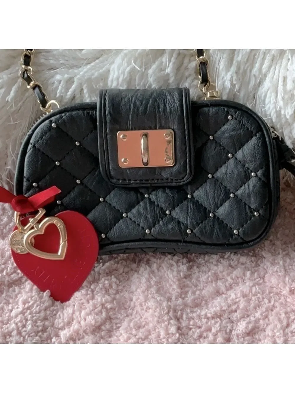 Bebe Black Arm Bag with Gold and Leather Strap